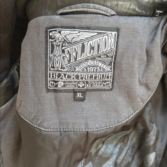 Affliction Charcoal and Black leather Jacket - Picture 7 of 10
